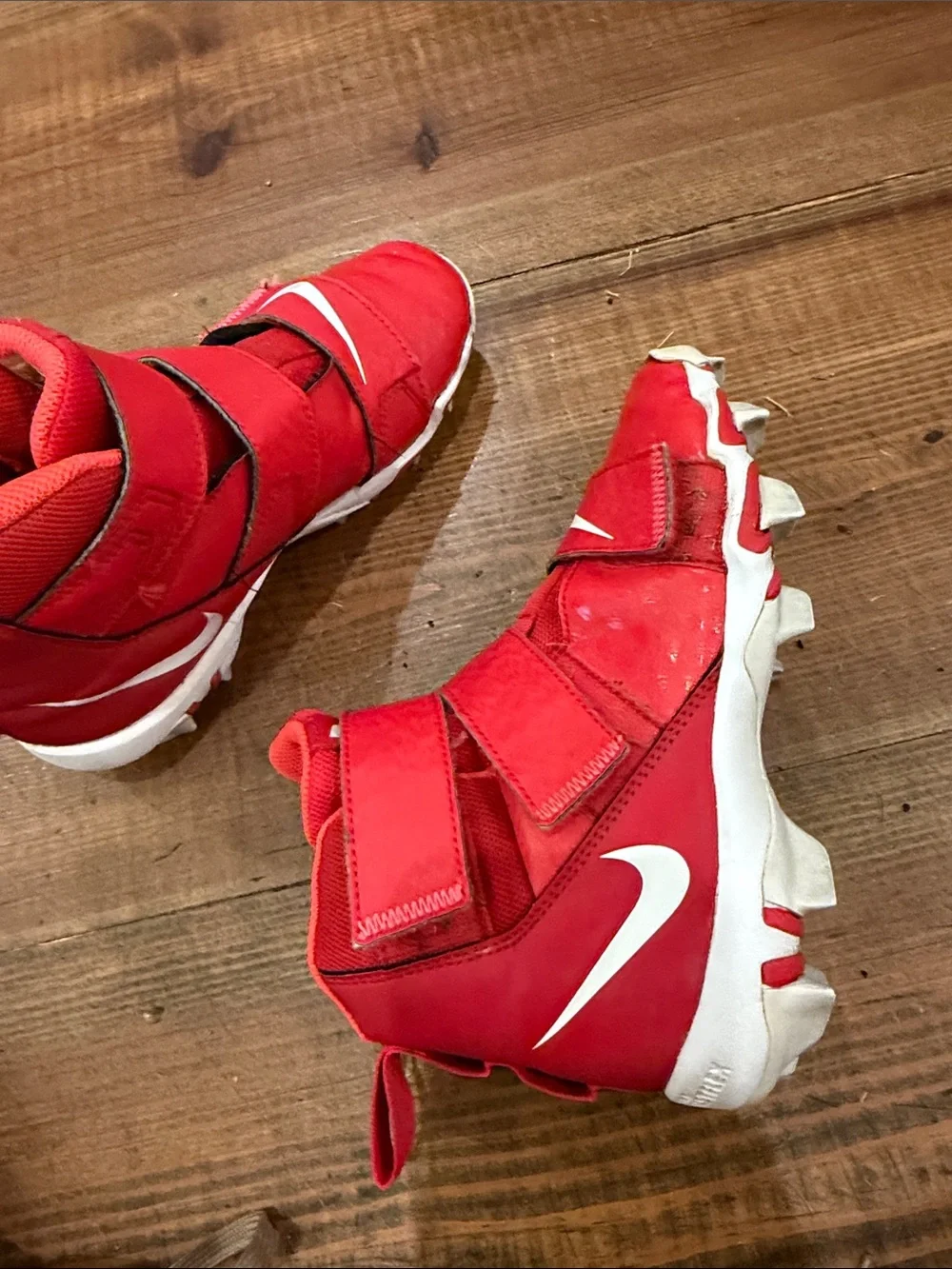 Nike Kids Red High-Top Sneakers with White Swoosh